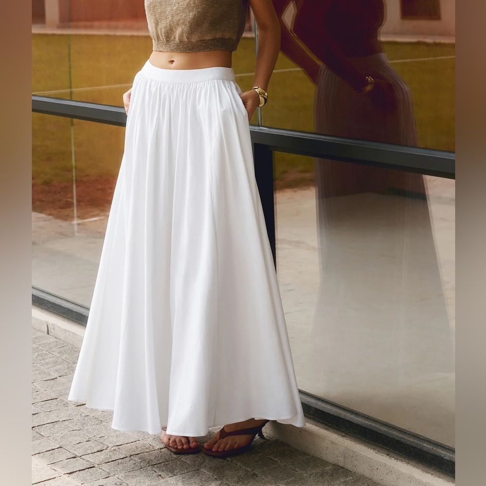 Commense Linen Pleated Maxi Skirt